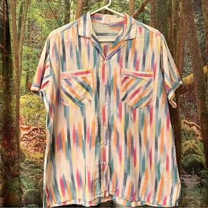 Vintage 1970s Collared Cotton Shirt button down large lightweight summer pattern